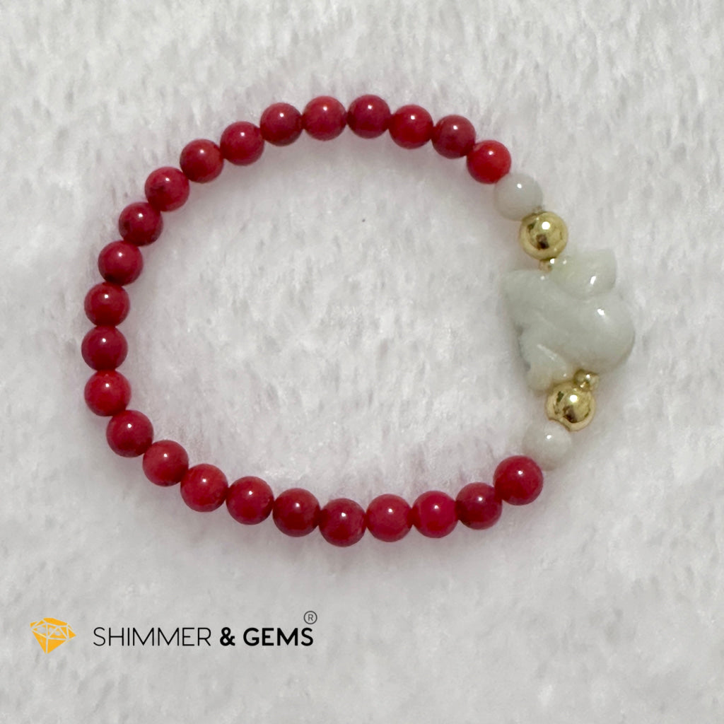 Animal Zodiac MONKEY Burma Jade with Red Coral Bracelet (Feng Shui 2024)