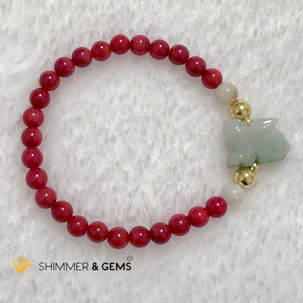 Animal Zodiac RABBIT Burma Jade with Red Coral Bracelet (Feng Shui 2024)