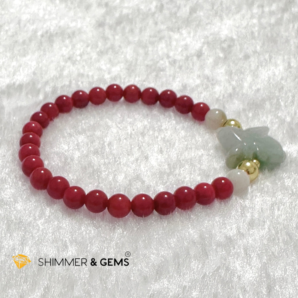 Animal Zodiac RABBIT Burma Jade with Red Coral Bracelet (Feng Shui 2024)