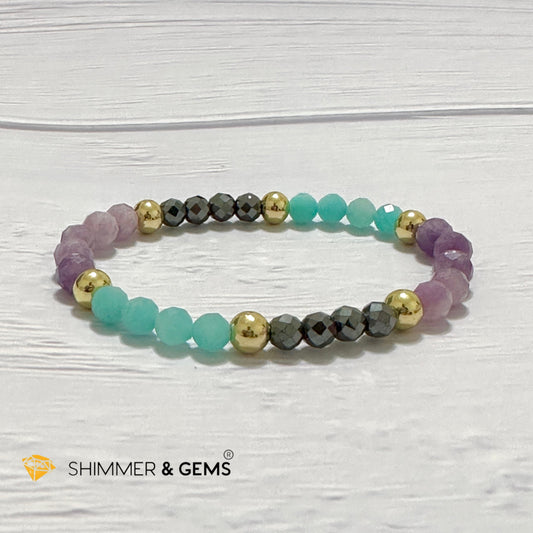 Anti-Depression Remedy Bracelet (Lepidolite, Hematite & Amazonite 6mm with 14k gold filled beads)