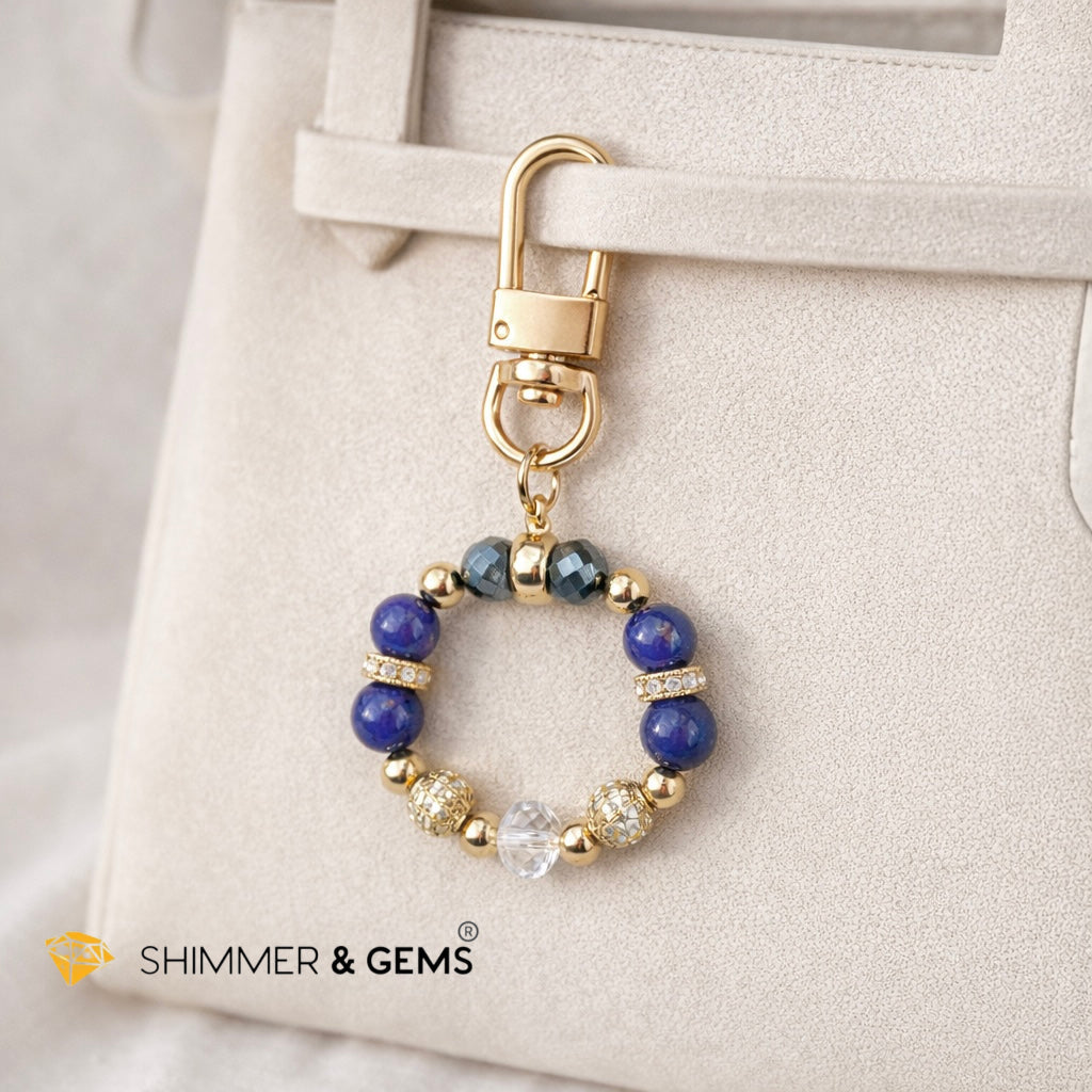 Anti-Scamming & Evil Eye Protection Bag Charm
(Lapis Lazuli, Hematite, Quartz & 18K Gold-Plated Japan Copper) By Audrey