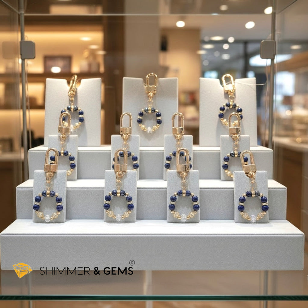 Anti-Scamming & Evil Eye Protection Bag Charm
(Lapis Lazuli, Hematite, Quartz & 18K Gold-Plated Japan Copper) By Audrey