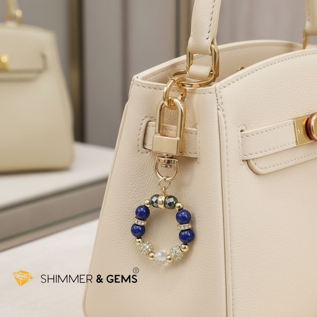 Anti-Scamming & Evil Eye Protection Bag Charm
(Lapis Lazuli, Hematite, Quartz & 18K Gold-Plated Japan Copper) By Audrey