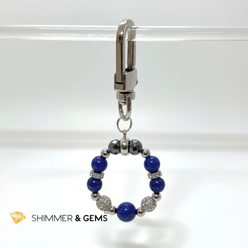 Anti-Scamming & Evil Eye Protection Bag Charm (Lapis Lazuli, Hematite, Quartz & Silver Plated Japan Copper) By Audrey