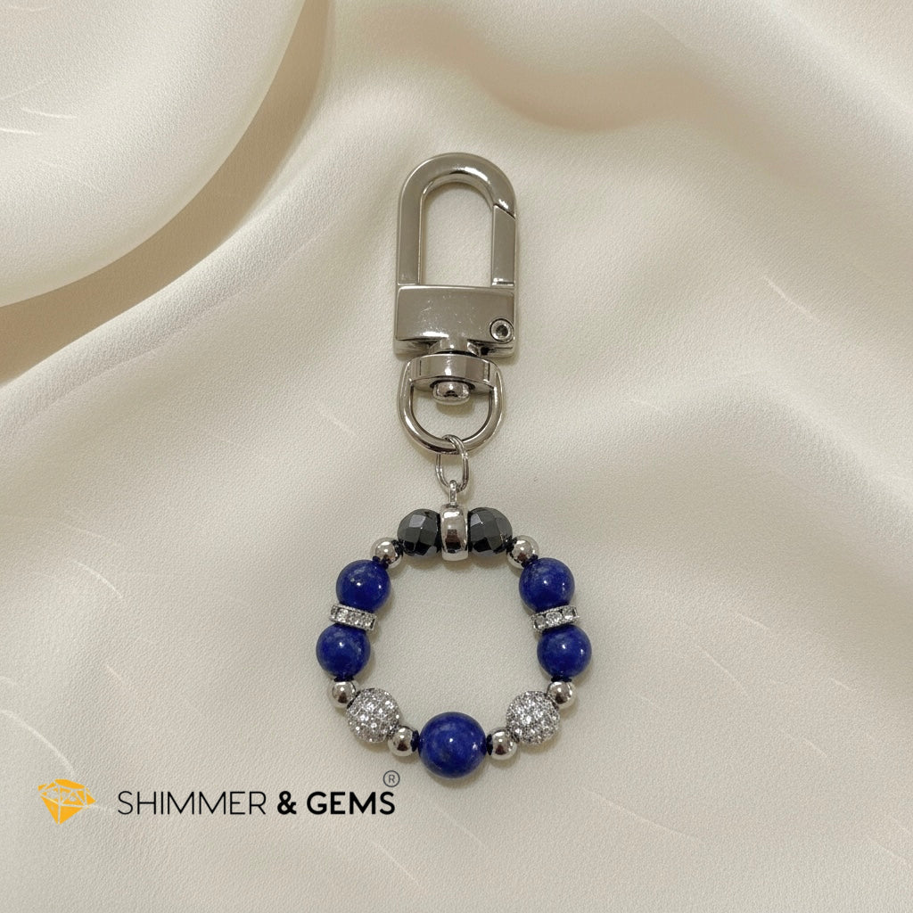Anti-Scamming & Evil Eye Protection Bag Charm (Lapis Lazuli, Hematite, Quartz & Silver Plated Japan Copper) By Audrey