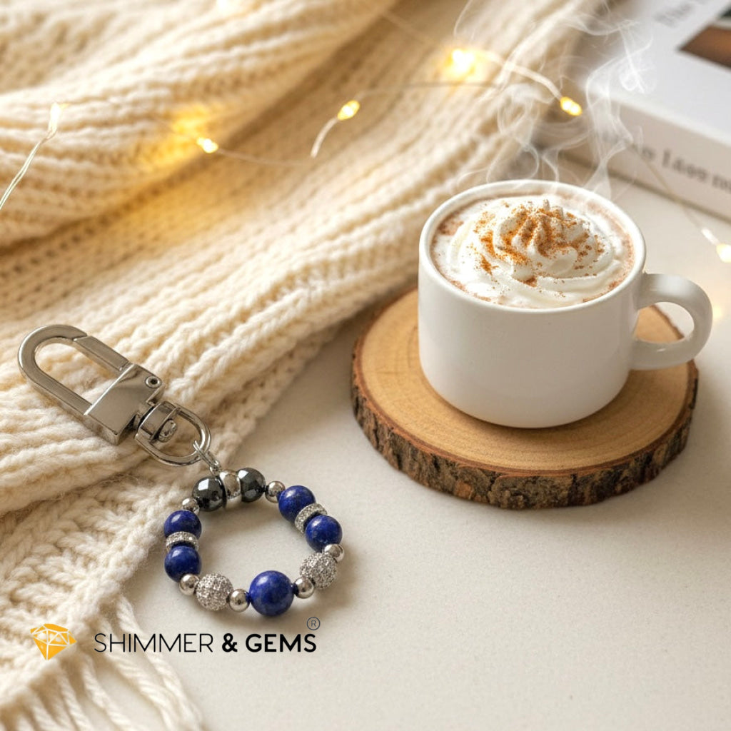 Anti-Scamming & Evil Eye Protection Bag Charm (Lapis Lazuli, Hematite, Quartz & Silver Plated Japan Copper) By Audrey