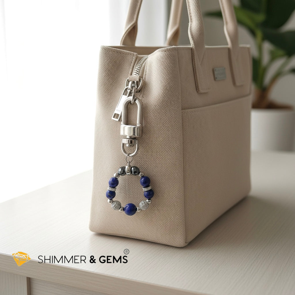 Anti-Scamming & Evil Eye Protection Bag Charm (Lapis Lazuli, Hematite, Quartz & Silver Plated Japan Copper) By Audrey