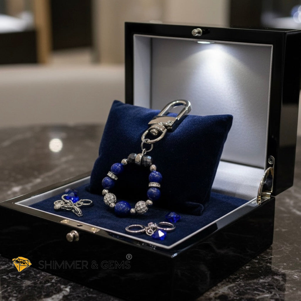 Anti-Scamming & Evil Eye Protection Bag Charm (Lapis Lazuli, Hematite, Quartz & Silver Plated Japan Copper) By Audrey