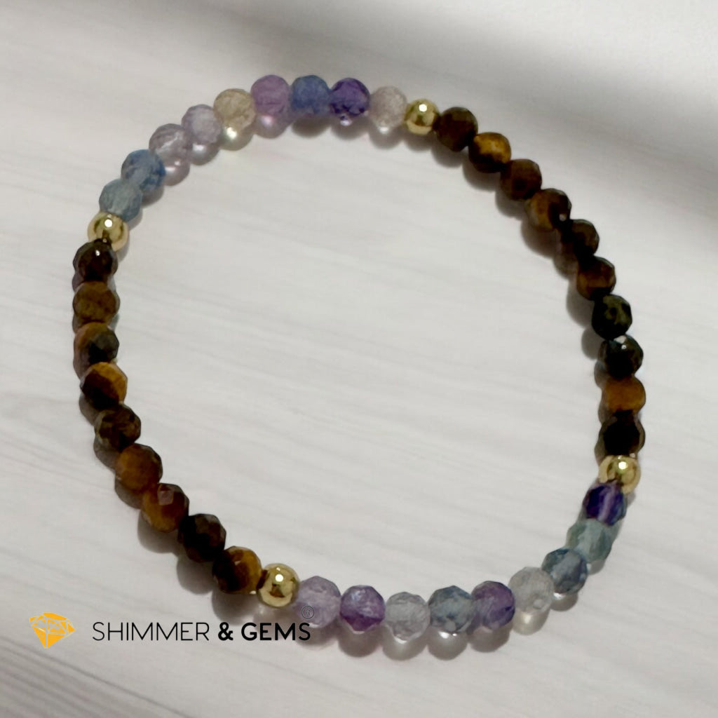 Anxiety Shield Bracelet (Fluorite and Tiger’s Eye 4mm Faceted with Stainless Steel Beads)