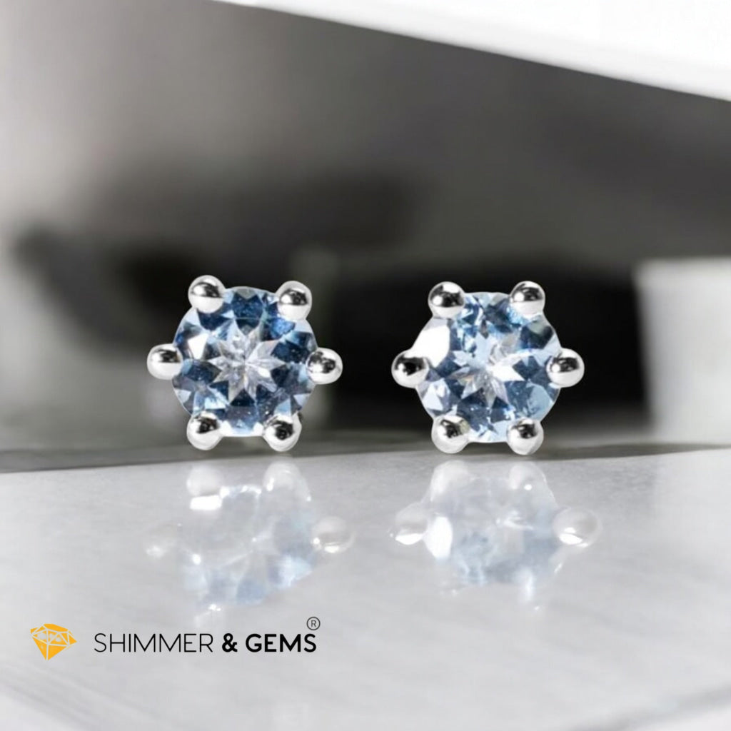 Aquamarine 5mm Solitaire Earrings (Premium & Rare) 925 Silver