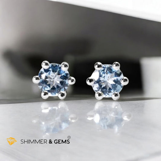 Aquamarine 5mm Solitaire Earrings (Premium & Rare) 925 Silver