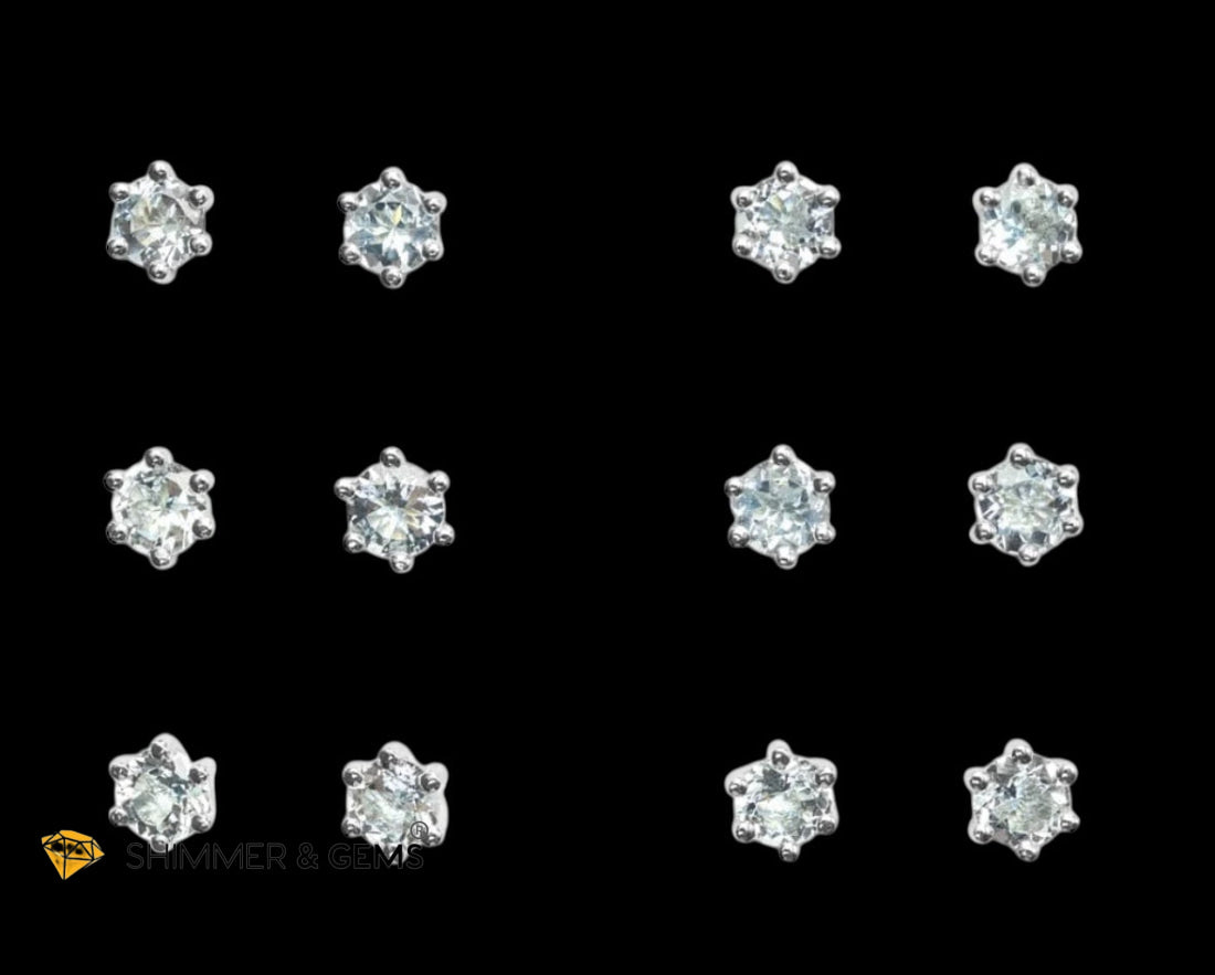 Aquamarine 5mm Solitaire Earrings (Premium & Rare) 925 Silver