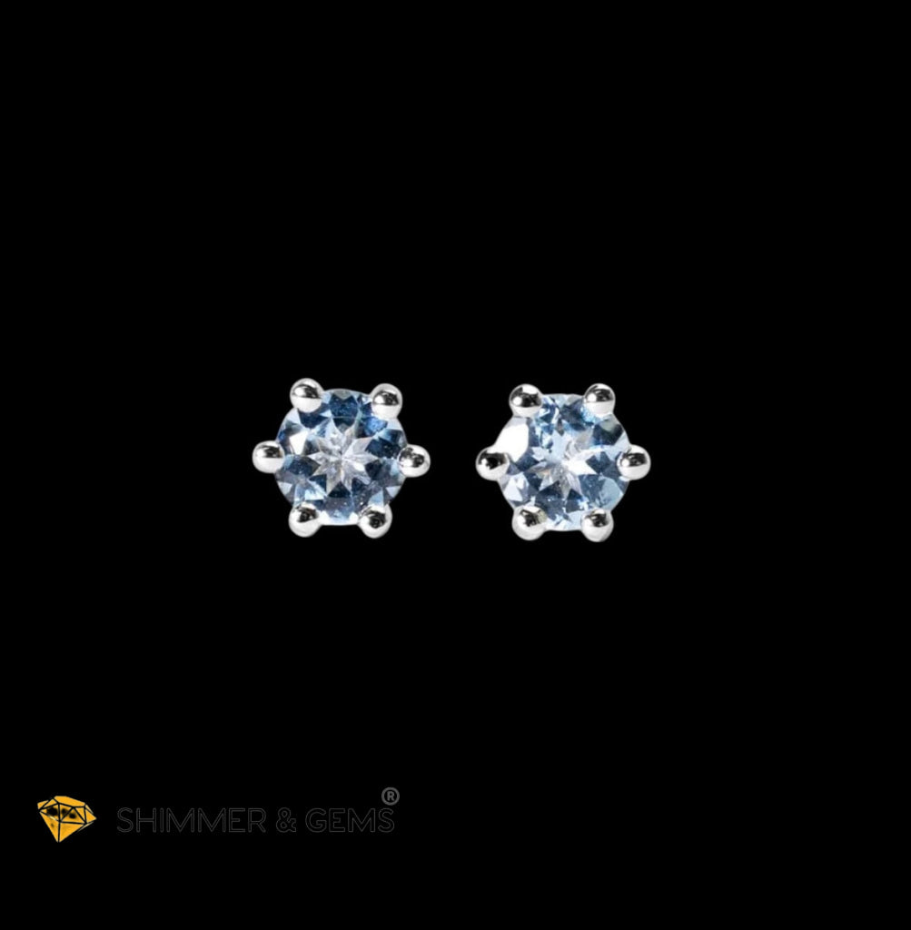 Aquamarine 5mm Solitaire Earrings (Premium & Rare) 925 Silver