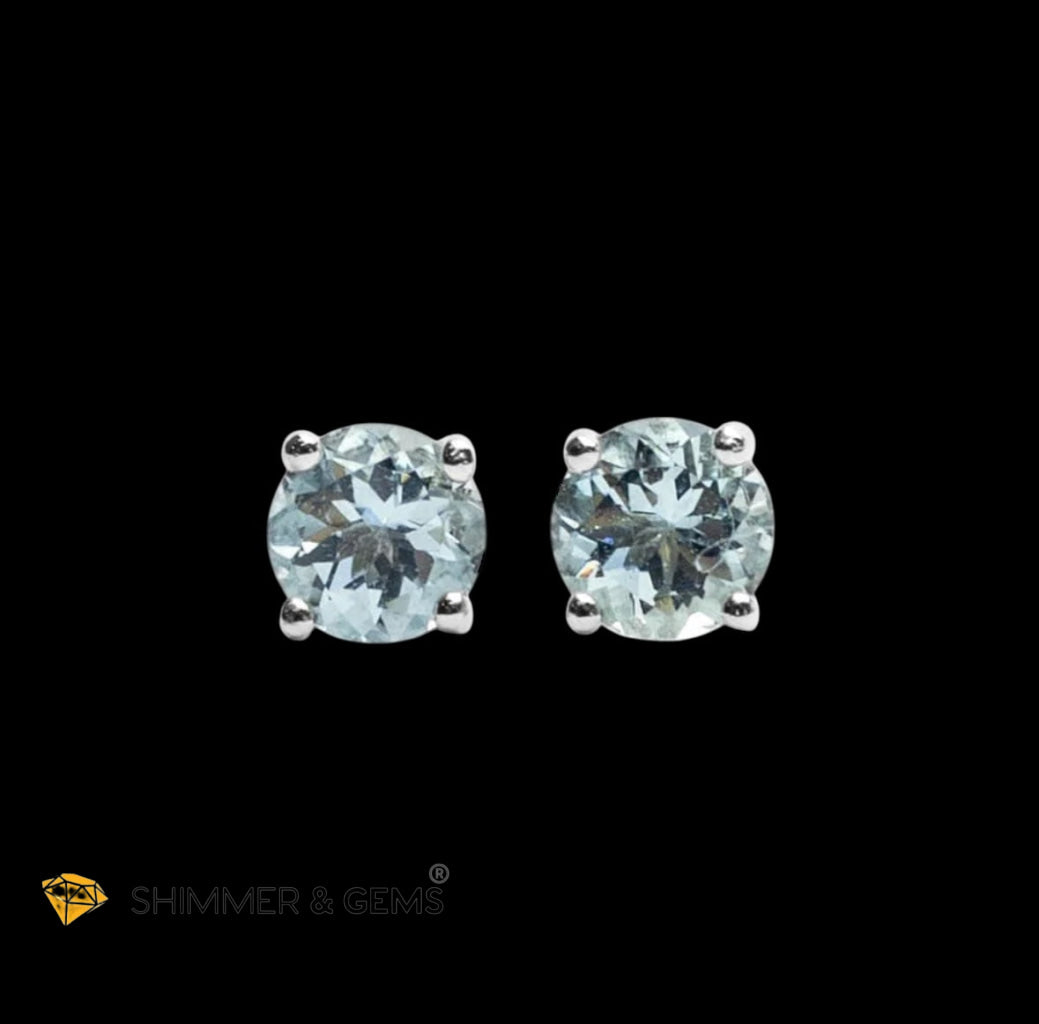 Aquamarine 5mm Solitaire Earrings (Premium & Rare) 925 Silver