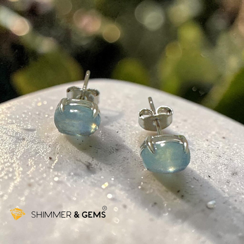 Aquamarine 6×8mm Oval 925 Silver Earrings