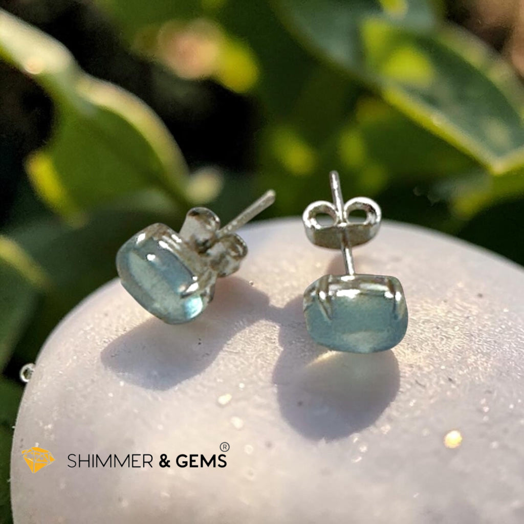 Aquamarine 6×8mm Oval 925 Silver Earrings