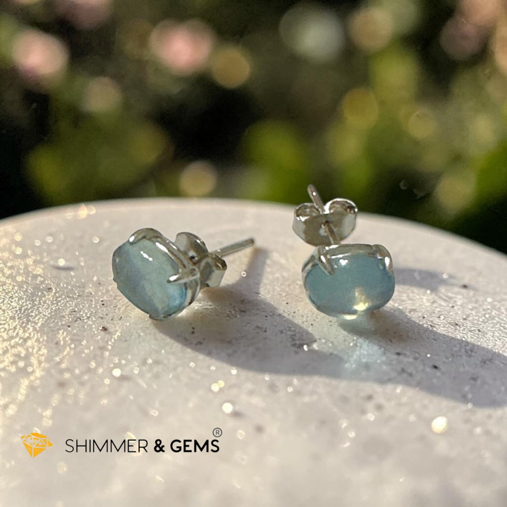 Aquamarine 6×8mm Oval 925 Silver Earrings