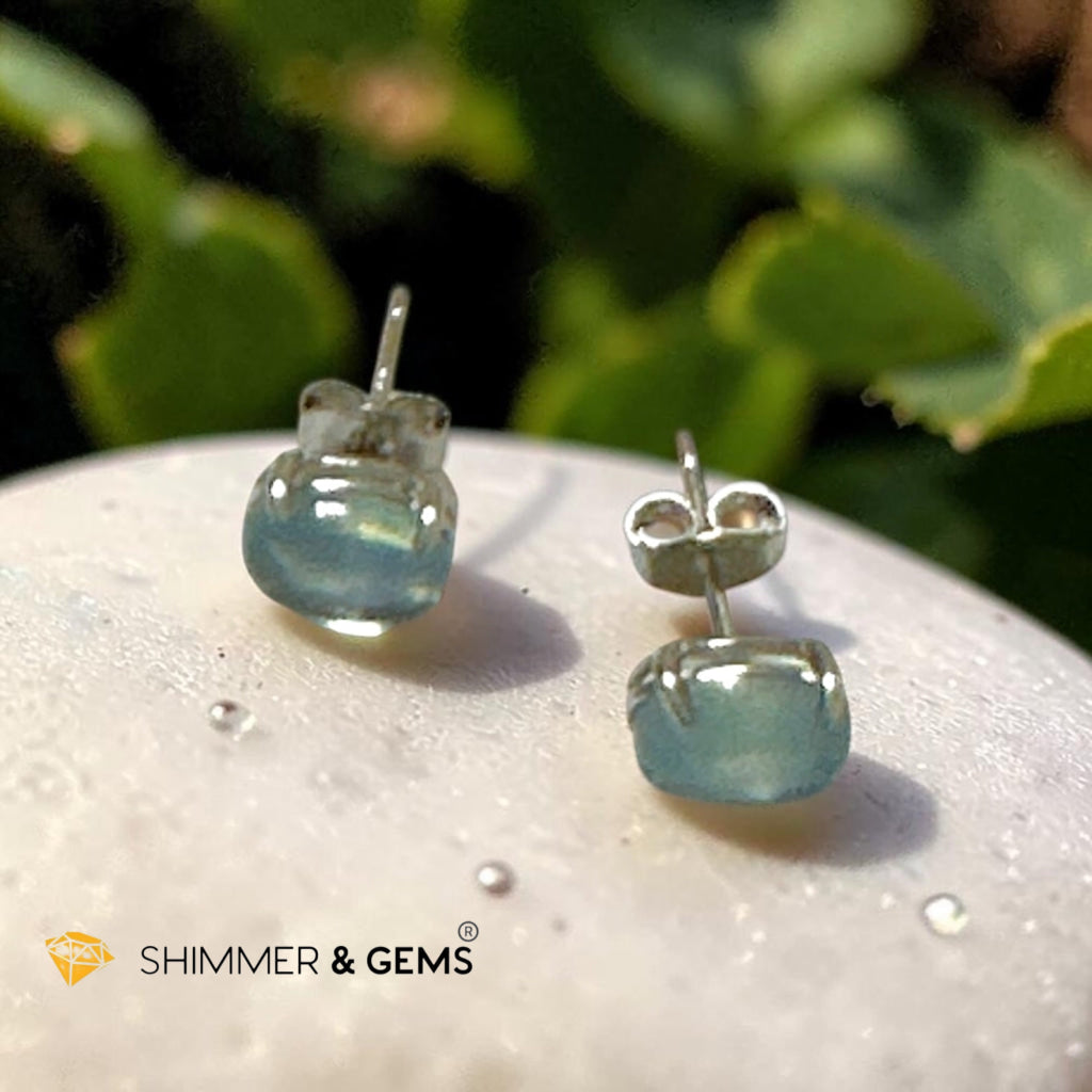 Aquamarine 6×8mm Oval 925 Silver Earrings