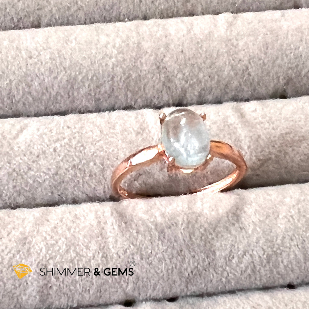 Aquamarine 925 Silver Ring (Rose Gold) Adjustable Size Rings