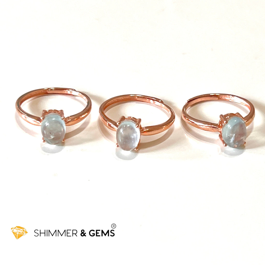 Aquamarine 925 Silver Ring (Rose Gold) Adjustable Size Rings