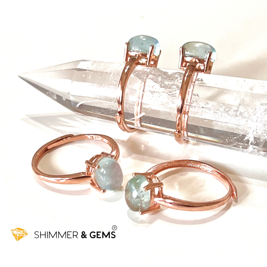 Aquamarine 925 Silver Ring (Rose Gold) Adjustable Size Rings