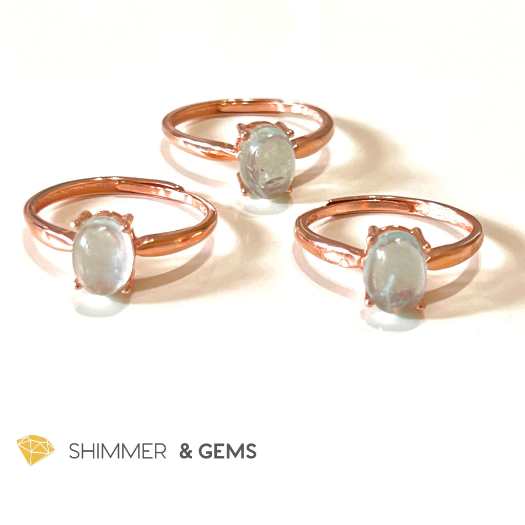 Aquamarine 925 Silver Ring (Rose Gold) Adjustable Size Rings