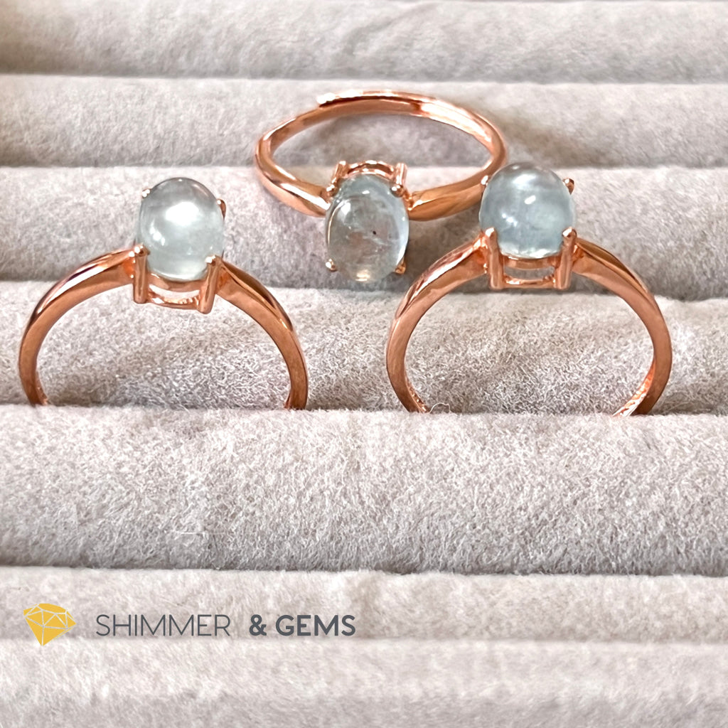 Aquamarine 925 Silver Ring (Rose Gold) Adjustable Size Rings
