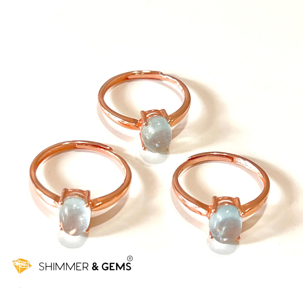 Aquamarine 925 Silver Ring (Rose Gold) Adjustable Size Rings