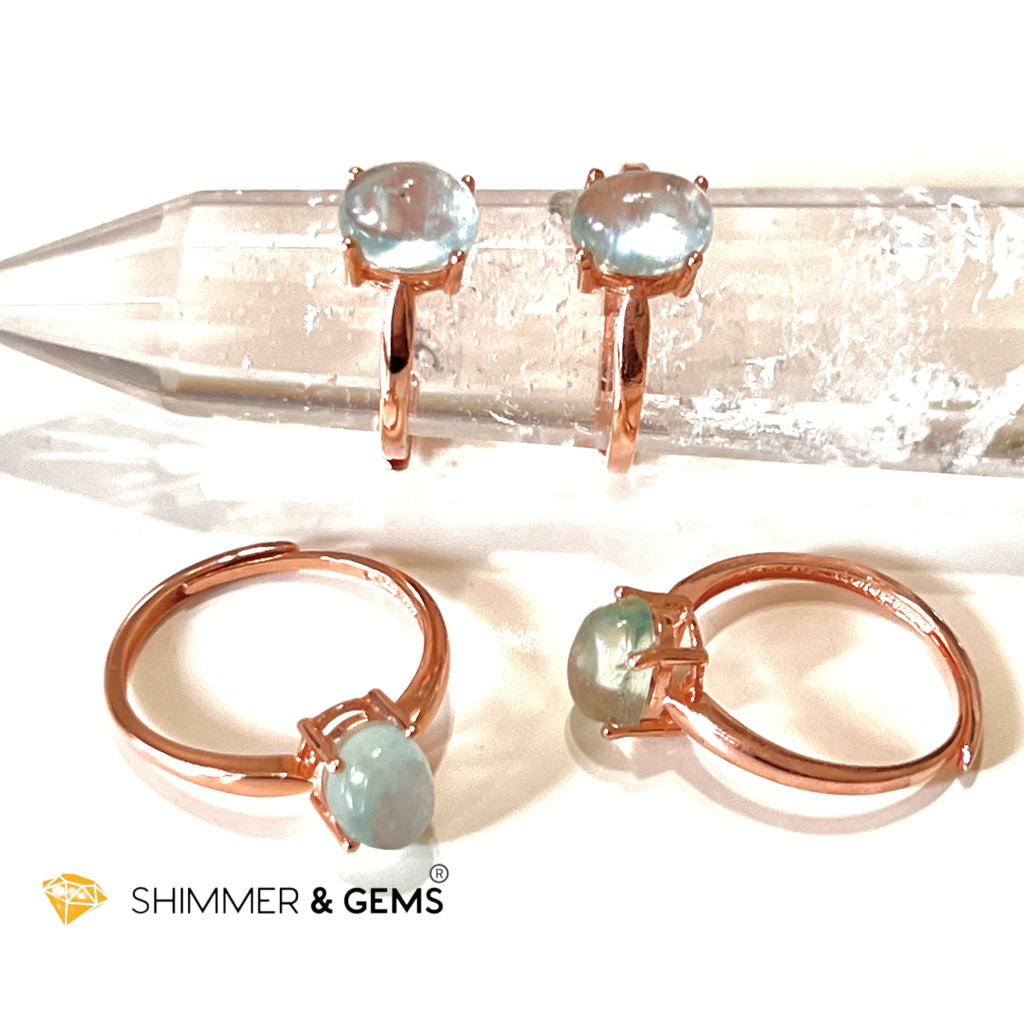 Aquamarine 925 Silver Ring (Rose Gold) Adjustable Size Rings