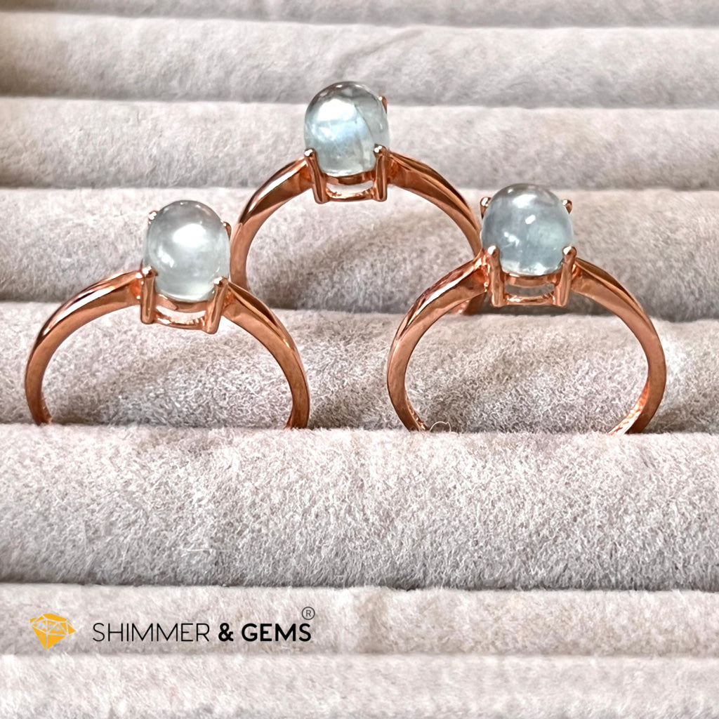 Aquamarine 925 Silver Ring (Rose Gold) Adjustable Size Rings