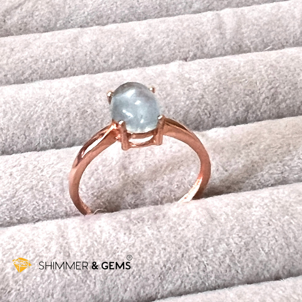 Aquamarine 925 Silver Ring (Rose Gold) Adjustable Size Rings