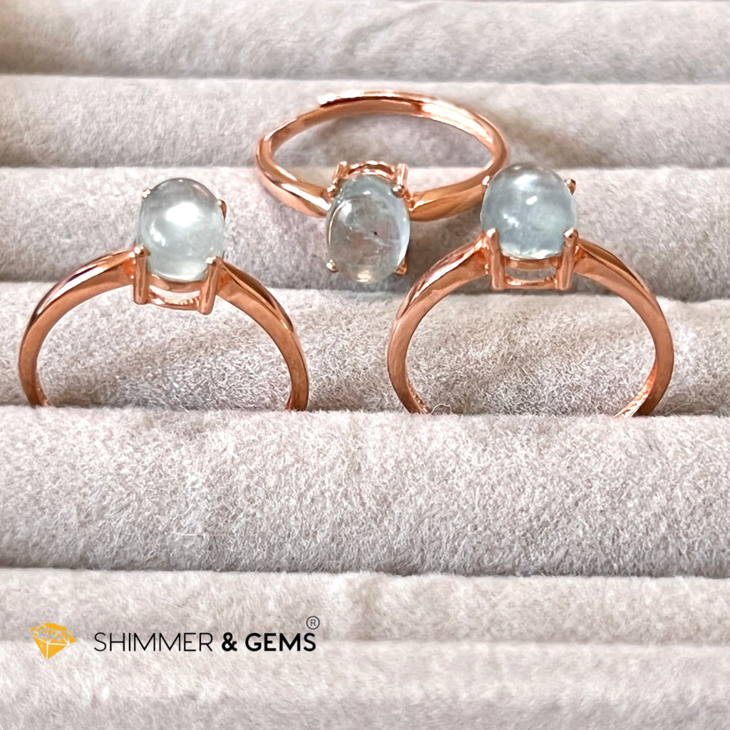 Aquamarine 925 Silver Ring (Rose Gold) Adjustable Size Rings