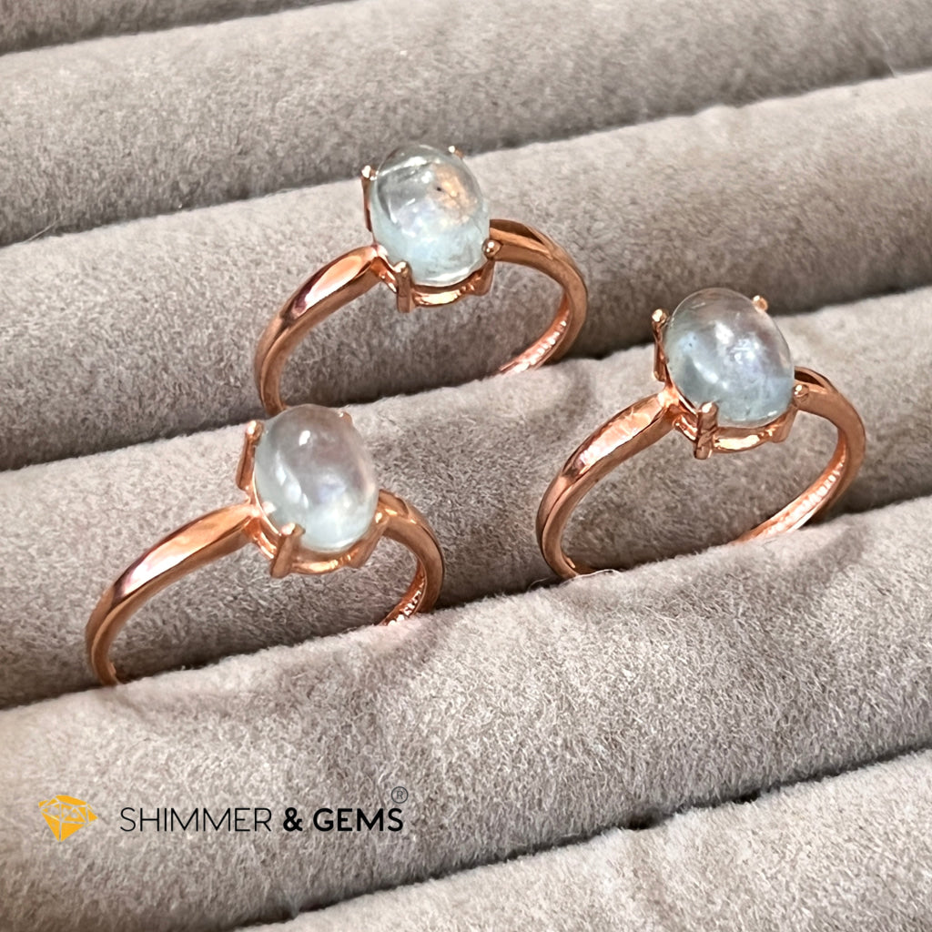 Aquamarine 925 Silver Ring (Rose Gold) Adjustable Size Rings