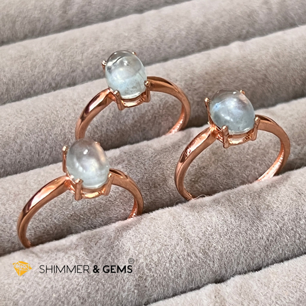 Aquamarine 925 Silver Ring (Rose Gold) Adjustable Size Rings