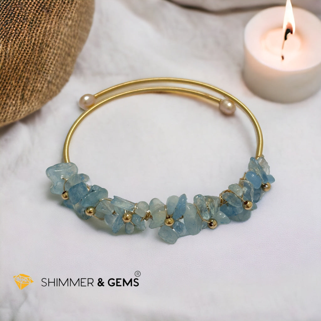 Aquamarine Bangle (Handmade Wirewrapped 14k gold filled)