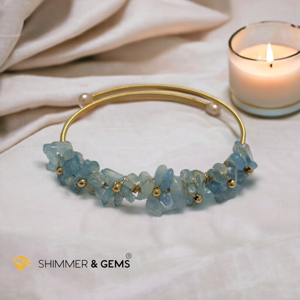 Aquamarine Bangle (Handmade Wirewrapped 14k gold filled)