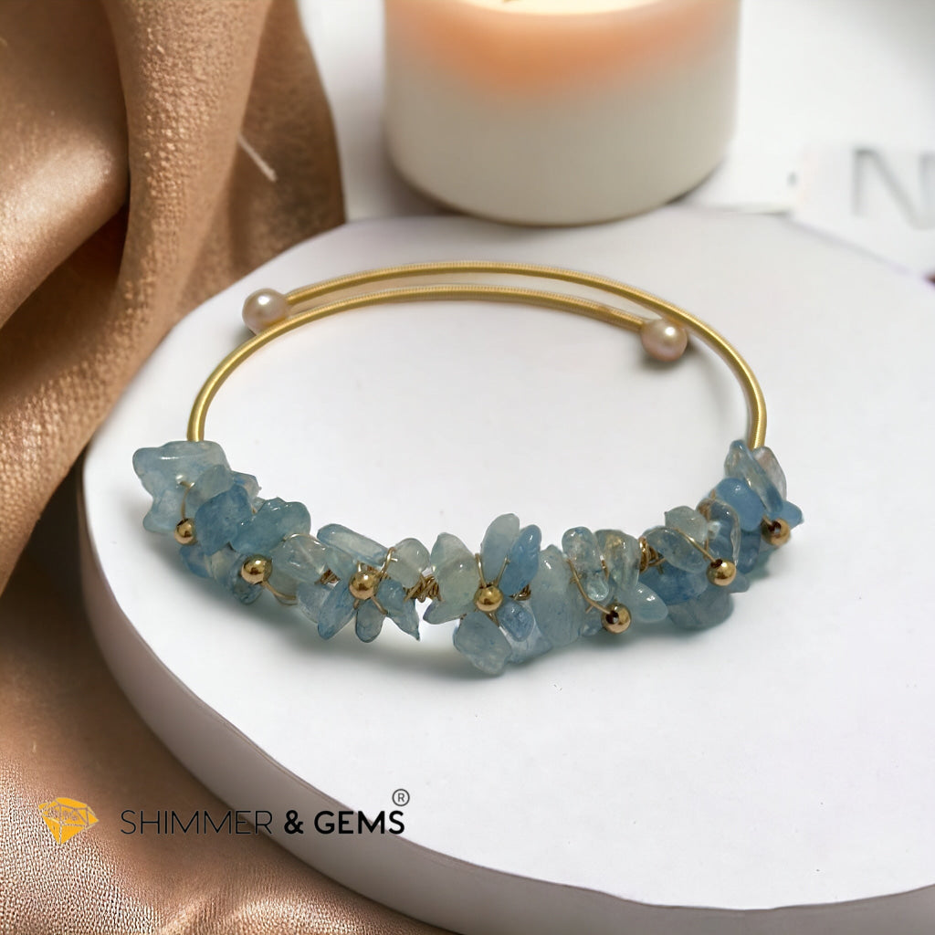 Aquamarine Bangle (Handmade Wirewrapped 14k gold filled)
