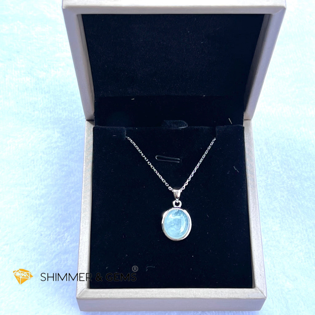 Aquamarine Oval Pendant (10X12Mm) 925 Silver (Wealth Activator) Aaa Grade Charms & Pendants