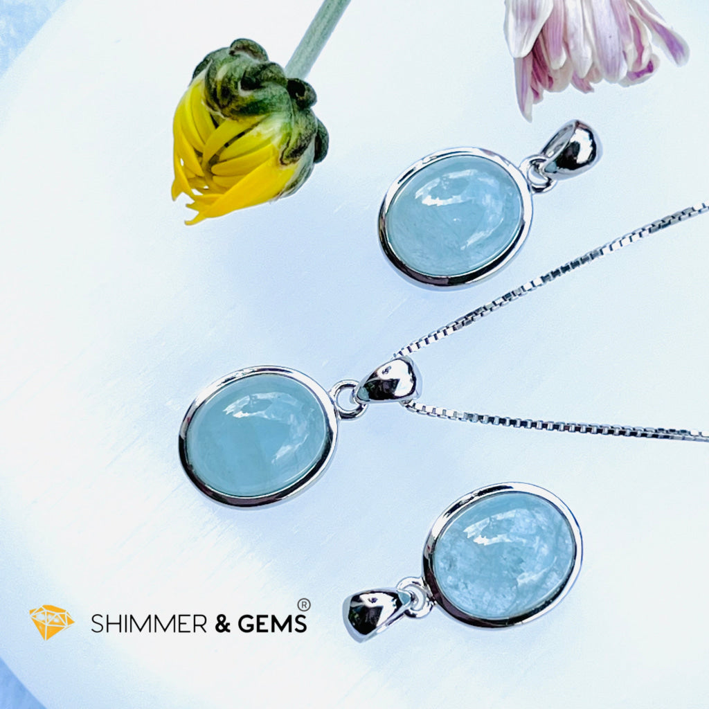 Aquamarine Oval Pendant Aa Grade Charms & Pendants