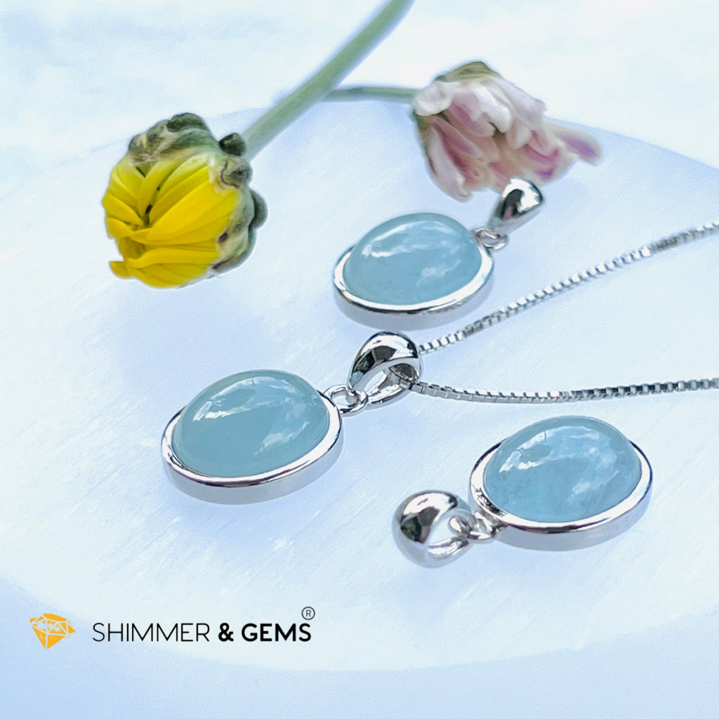 Aquamarine Oval Pendant Aa Grade Charms & Pendants