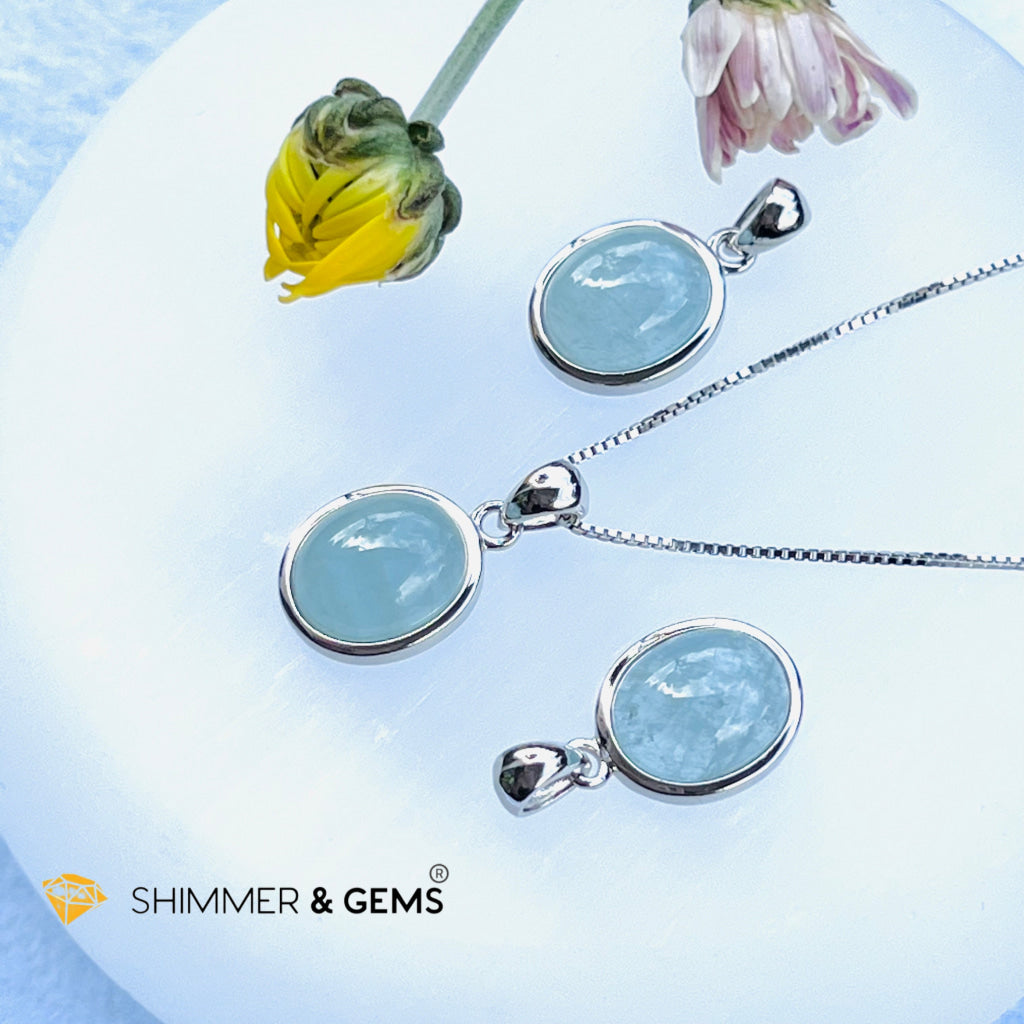 Aquamarine Oval Pendant Aa Grade Charms & Pendants