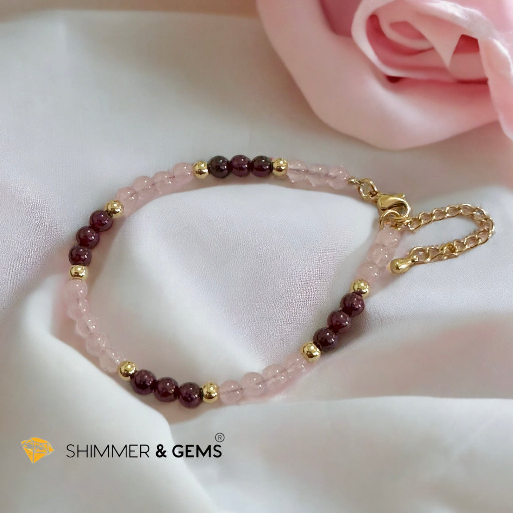 Attract Love 4mm Stainless Steel Remedy Bracelet (Rose Quartz & Garnet)Adjustable Size