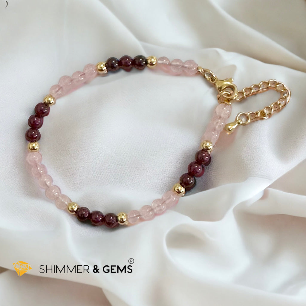 Attract Love 4mm Stainless Steel Remedy Bracelet (Rose Quartz & Garnet)Adjustable Size