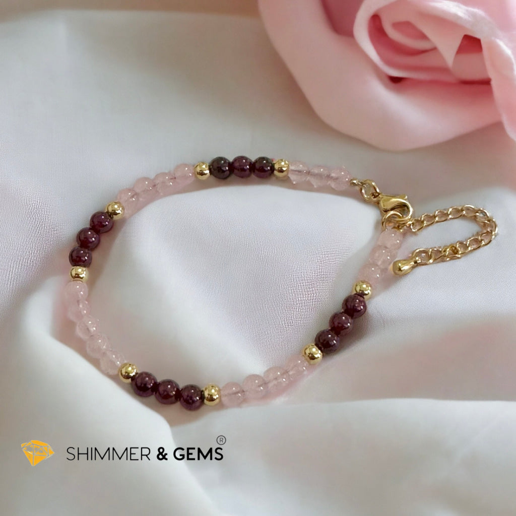 Attract Love 4mm Stainless Steel Remedy Bracelet (Rose Quartz & Garnet)Adjustable Size