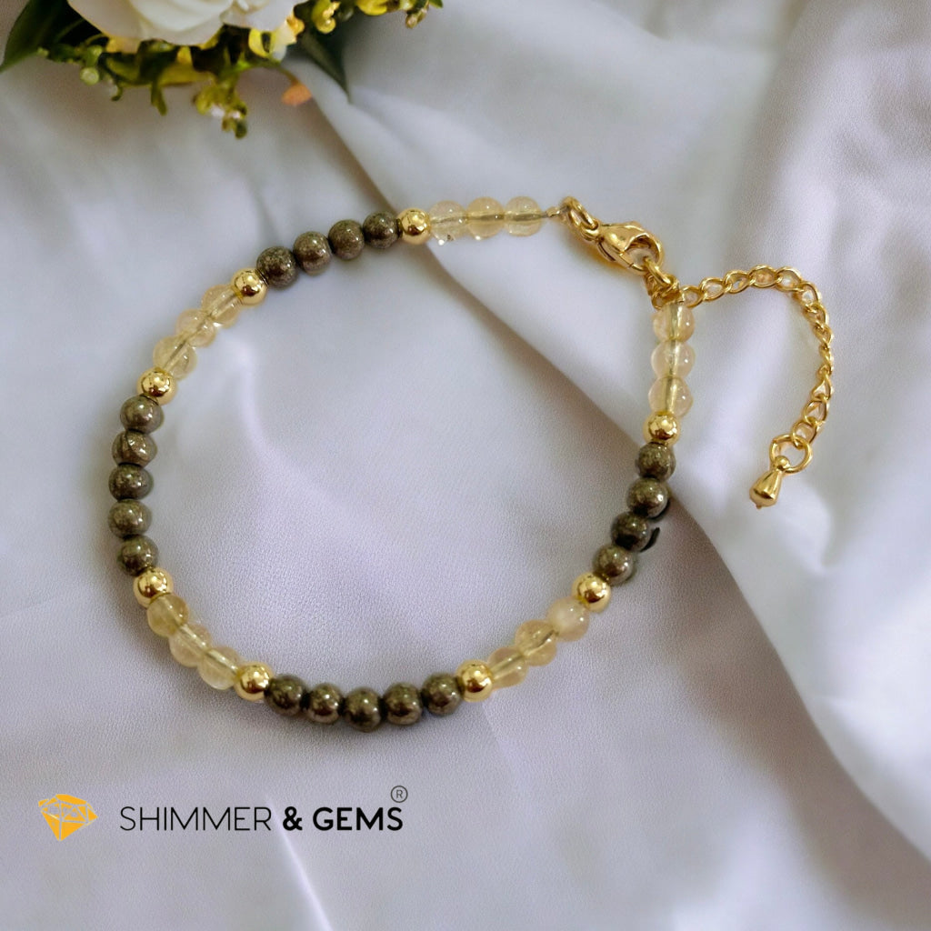 Attract Money 4mm Stainless Steel Remedy Bracelet (Citrine and Pyrite) Adjustable Size