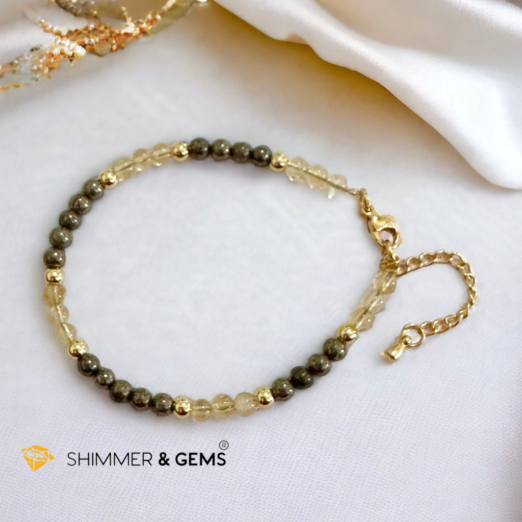 Attract Money 4mm Stainless Steel Remedy Bracelet (Citrine and Pyrite) Adjustable Size