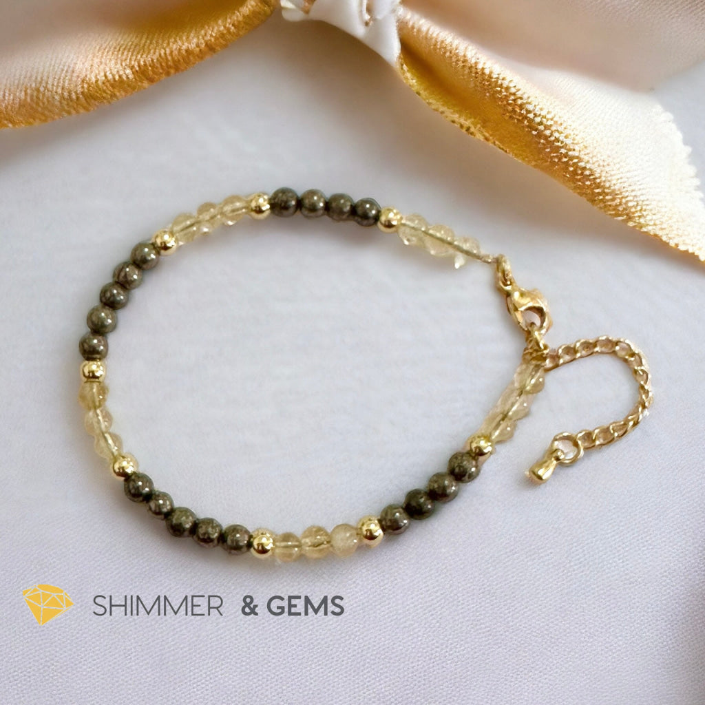 Attract Money 4mm Stainless Steel Remedy Bracelet (Citrine and Pyrite) Adjustable Size