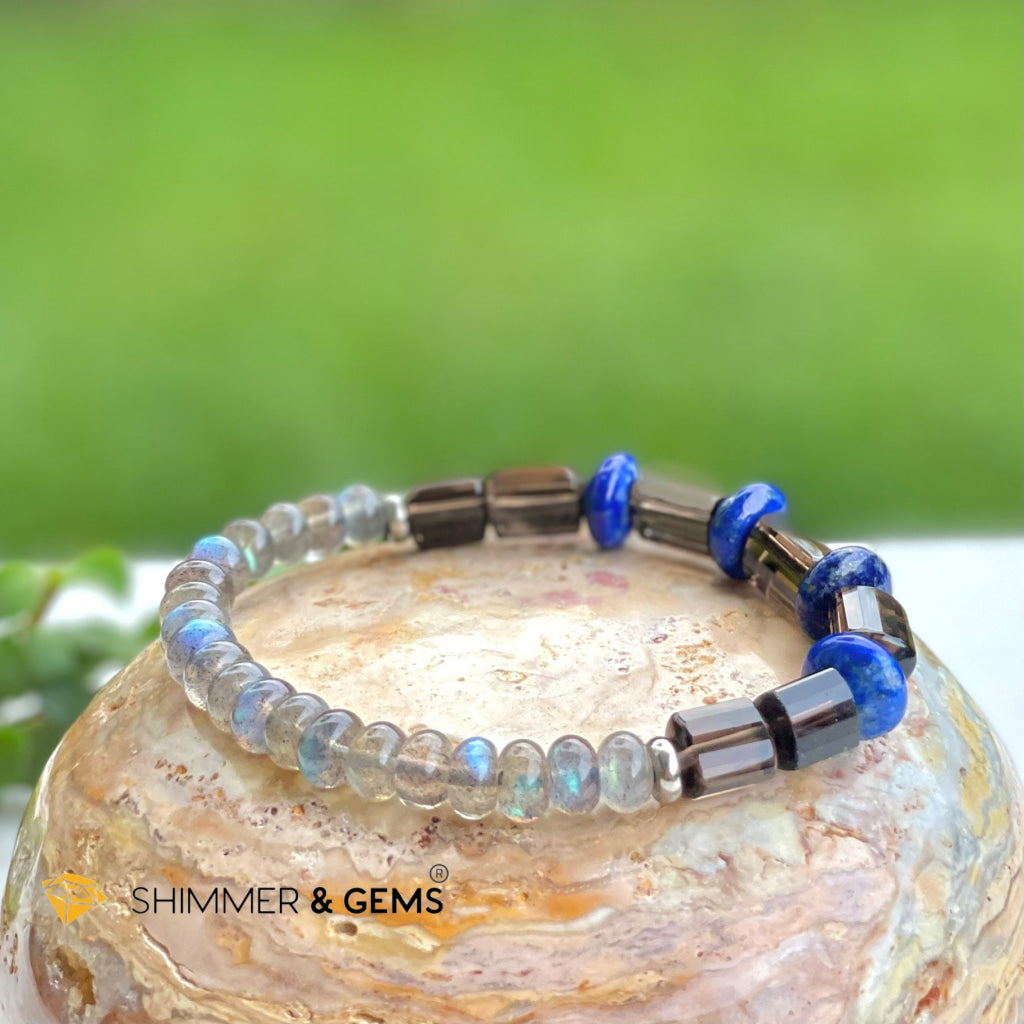 Aura Cleanse & Stress Release Bracelet For Men Women (Labradorite Lapis Smoky Quartz) 6 Bracelets