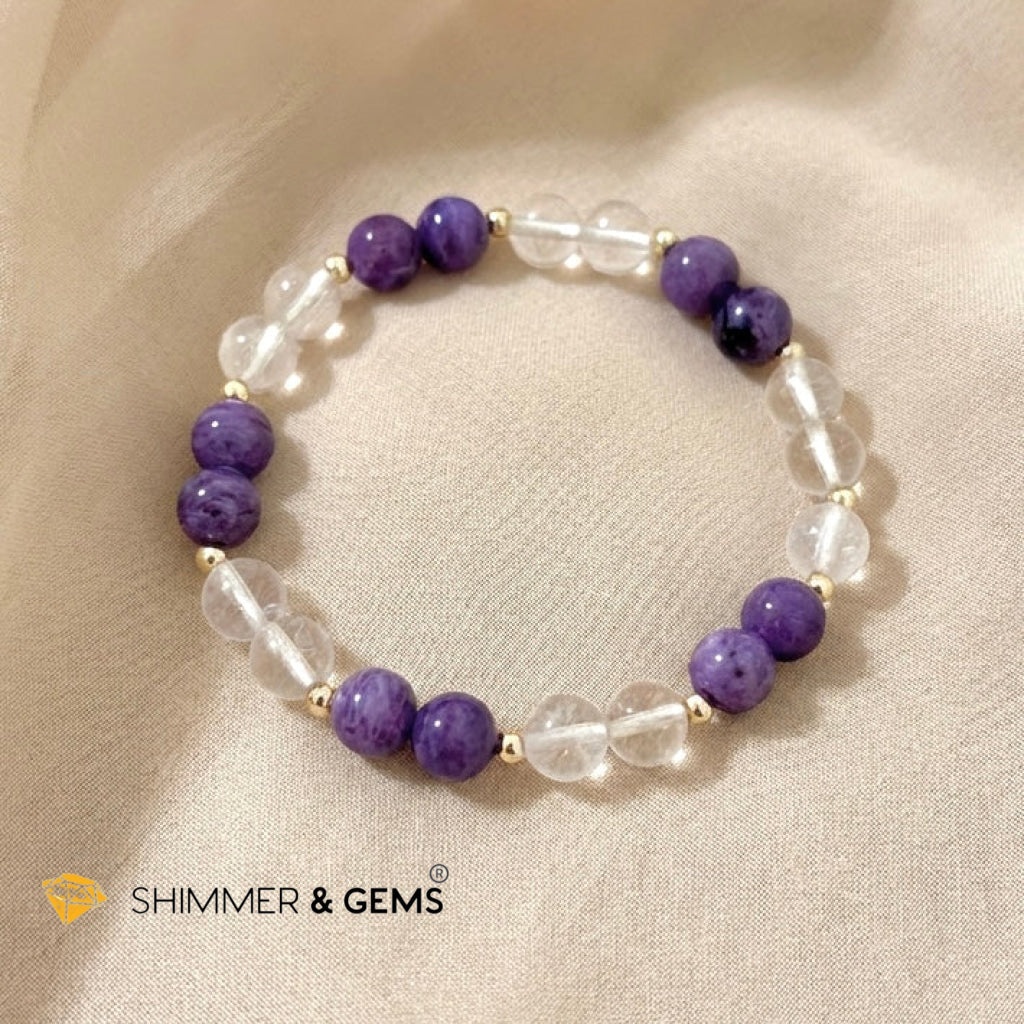 Aura Fix Bracelet (Ice Moonstone, Purple Charoite) 14k Gold filled