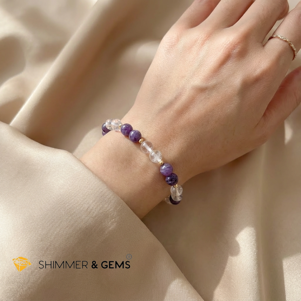 Aura Fix Bracelet (Ice Moonstone, Purple Charoite) 14k Gold filled